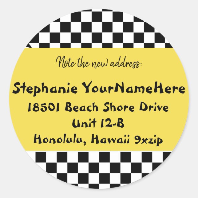 Neue Adresse Fettfarbe Taxi Farbe Runder Aufkleber (Vorderseite)