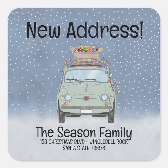 Neue Adresse Fiat 500 mit Licht Quadratischer Aufkleber (Vorderseite)