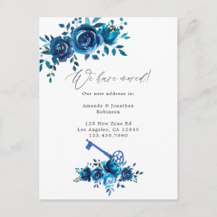 Neue Adresse für Navy und White Watercolor Floral Ankündigungspostkarte