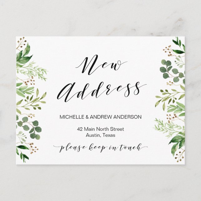 Neue Adresse, Grüne neue Zuhause Moving Ankündigun Postkarte (Vorderseite)