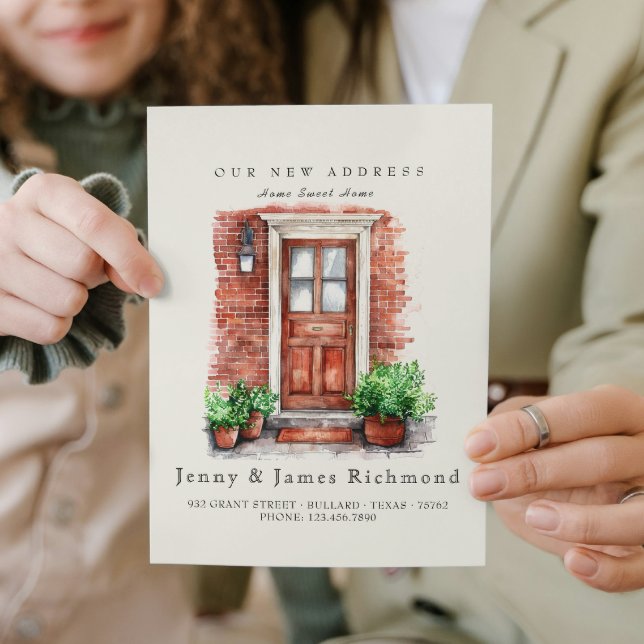 Neue Adresse I Wasserfarben Vordertür und -ziegeln Ankündigung (Von Creator hochgeladen)