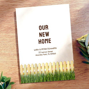 Neue Adresse Karte mit Lattenzaun und Garten