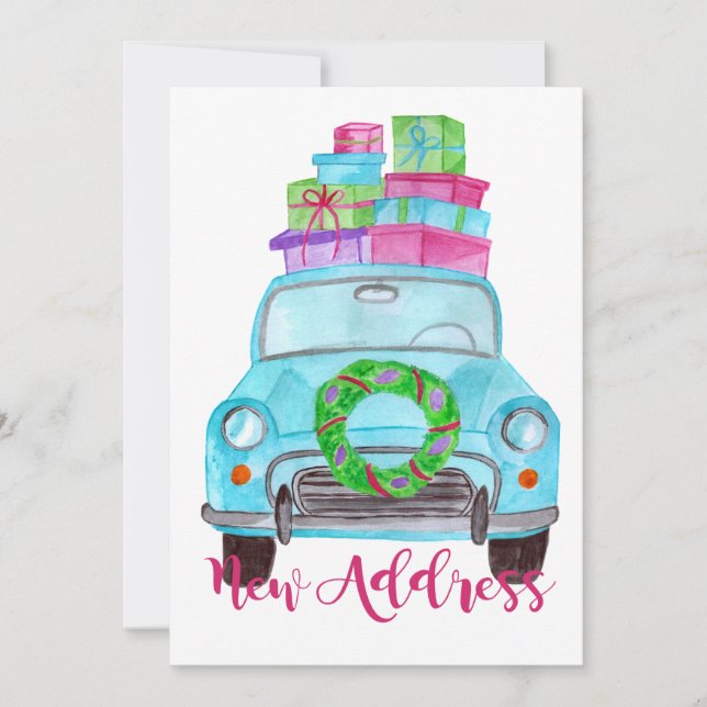 Neue Adresse Klassischer Weihnachtswagen Einladung (Vorderseite)