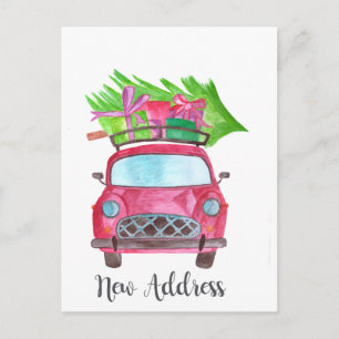 Neue Adresse Klassischer Weihnachtswagen Postkarte