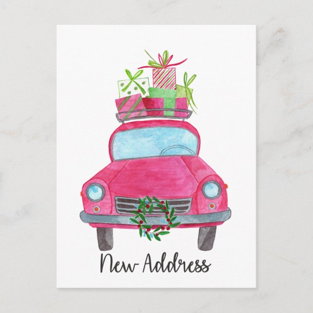 Neue Adresse Klassischer Weihnachtswagen Postkarte (Vorderseite)