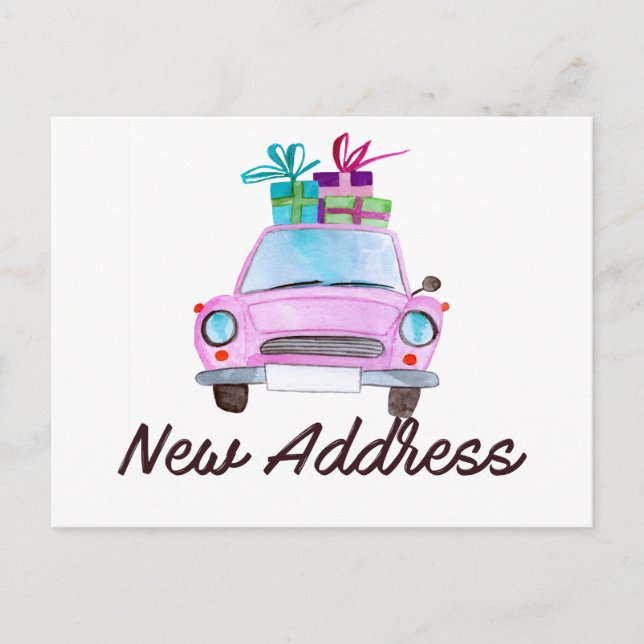 Neue Adresse Klassischer Weihnachtswagen Postkarte (Vorderseite)