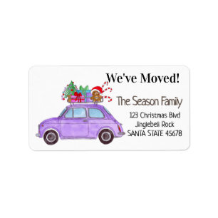 Neue Adresse Lila Car mit Weihnachtsgeschenken Adressaufkleber