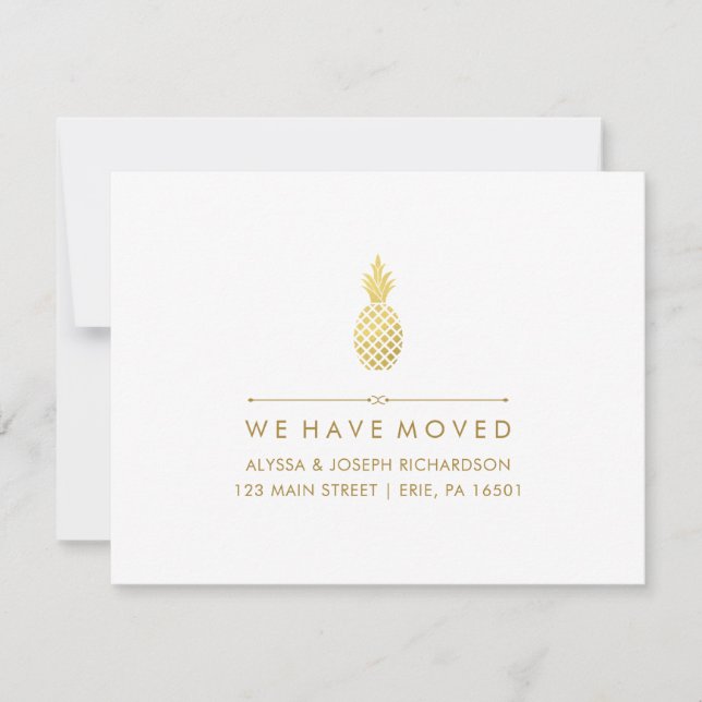 Neue Adresse mit elegantem Gold Ananas Ankündigung (Vorderseite)