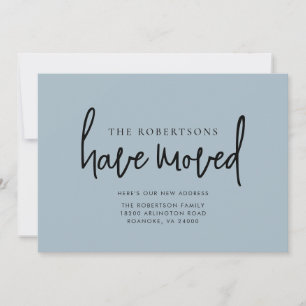 Neue Adresse Moderne Kalligrafie Dusty Blue Moving Ankündigung