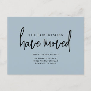 Neue Adresse Moderne Kalligrafie Dusty Blue Moving Ankündigungspostkarte