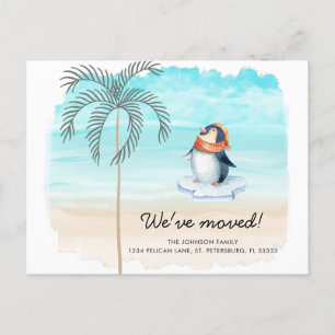 Neue Adresse Niedlich Pinguin Florida Beach Moving Ankündigungspostkarte