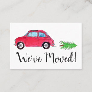 Neue Adresse Retro Fiat 500 mit Weihnachtsbaum Visitenkarte
