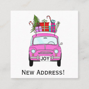 Neue Adresse Retro Fiat 500 mit Weihnachtsgeschenk Quadratische Visitenkarte