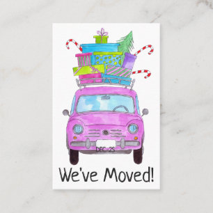 Neue Adresse Retro Fiat 500 mit Weihnachtsgeschenk Visitenkarte