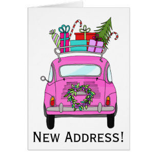 Neue Adresse Rosa Retro Fiat 500 Weihnachtsgeschen