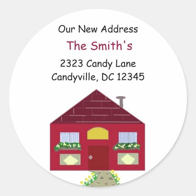 Neue Adresse Runder Aufkleber (Vorderseite)