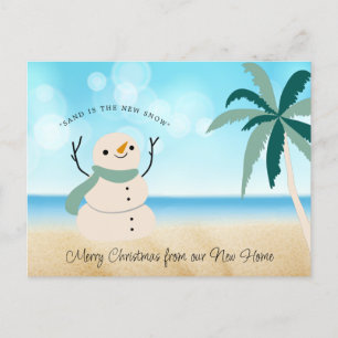 Neue Adresse Sandy Snowman Palm Tree on Beach Feiertagspostkarte