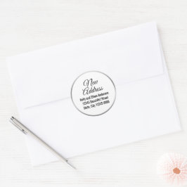 Neue Adresse Silver White und Black Script Elegant Runder Aufkleber
