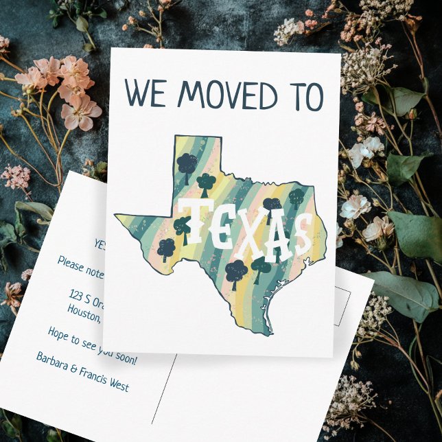 NEUE ADRESSE Verschieben TEXAS Staat Illustrierte  Postkarte (NEW ADDRESS Moving TEXAS State Illustrated Map Postcard
)