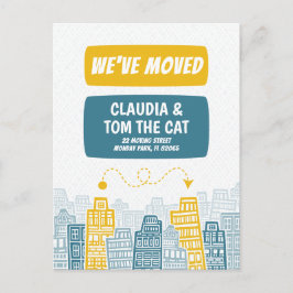 neue Adresse wir bewegen Cartoon Stadt Postkarte