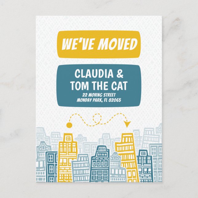 neue Adresse wir bewegen Cartoon Stadt Postkarte (Vorderseite)