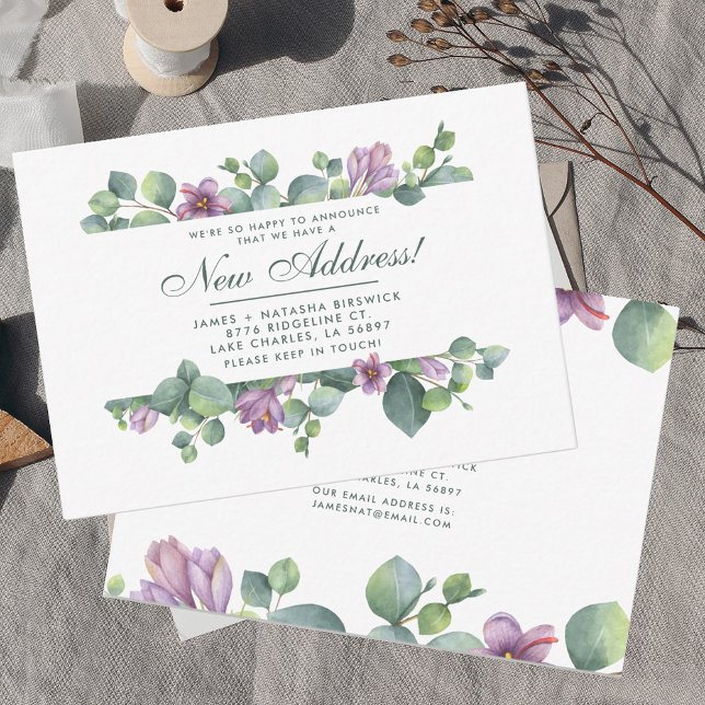 Neue Adresse Wir haben den botanischen Eukalyptus  Mitteilungskarte (Eucalyptus Greenery Script Elegant Moving Announcement Card)