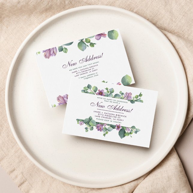 Neue Adresse Wir haben den botanischen Eukalyptus  Mitteilungskarte (Purple Green Eucalyptus Botanical Moving Announcement Notecard)