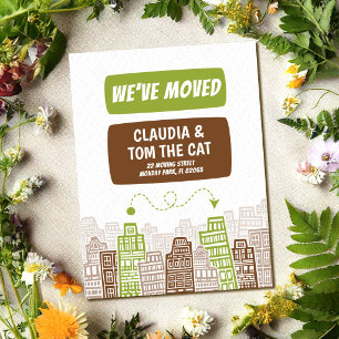 neue Adresse wir ziehen um Cartoon-Stadt  Postkarte