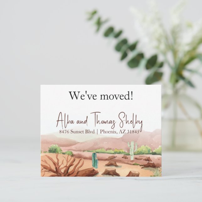 neue Adresse, Wüstenlandschaft, die wir umgezogen  Postkarte (Stehend Vorderseite)