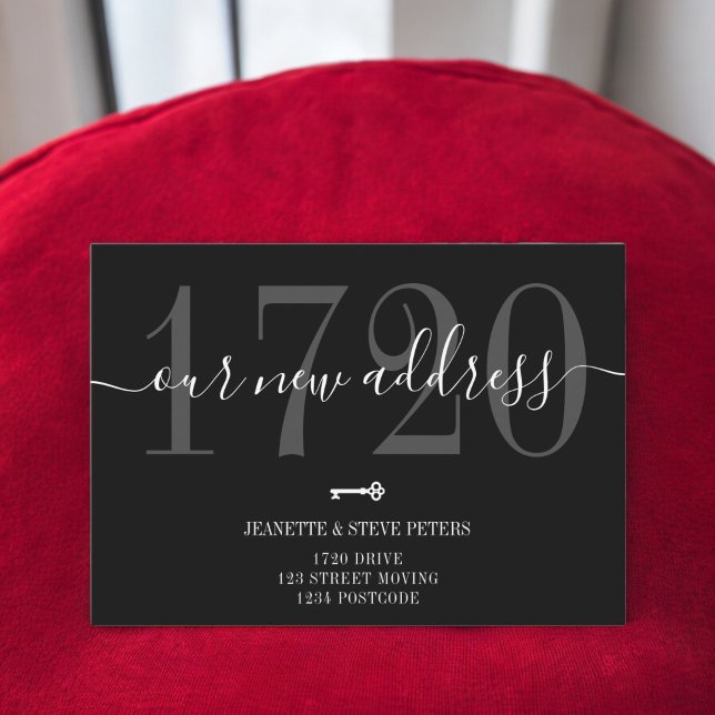 Neue Adressennummer: Weiß, cooles Skript verschieb Ankündigung (New Address number white black cool script moving Announcement)