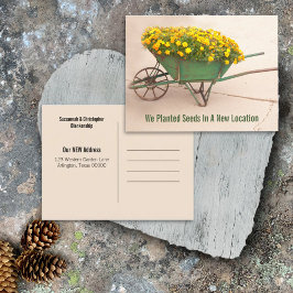 Neue Adressfelder in Vintager Schubkarre Postkarte