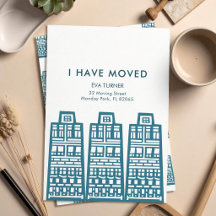 Neue Adresskarte mit retroblauen Gebäude