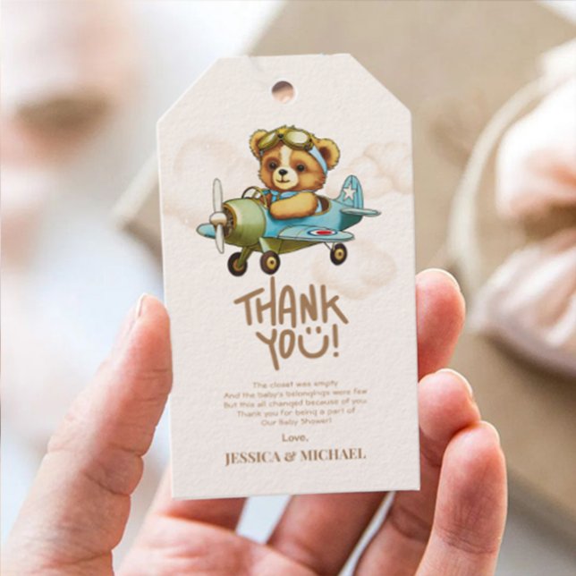 Neue Adventure Baby Pilot Airplane Babydusche Geschenkanhänger (New Adventure Baby Pilot Airplane Baby Shower Gift Tags)