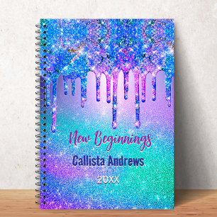 Neue Anfänge blau ombre Glitter-Tropfen Monogramm Notizblock