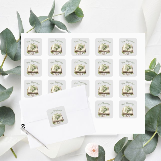 Neue Anfänge Blumenzwiebelhochzeit Quadratischer Aufkleber (New Beginnings Square Stickers )