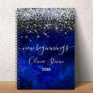 Neue Anfänge königsblau falscher Glitter groß Notizbuch