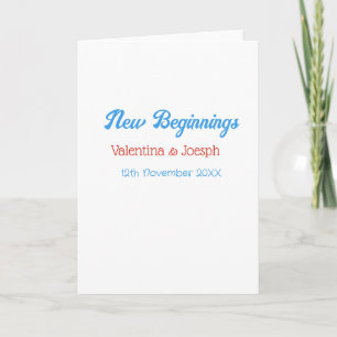 neue Anfänge Paar Hochzeit Name Datum blau retro Karte