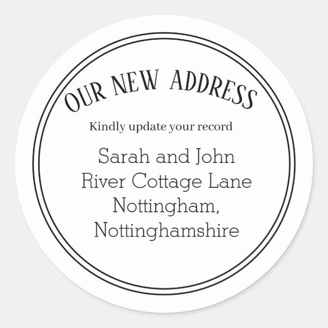 Neue Ankündigung zum Verschieben von Adressen Whit Runder Aufkleber (Vorderseite)