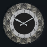 Neue Art Deco Stil Schwarz und Silber Große Wanduhr<br><div class="desc">Ich habe eine neue Art Deko Stil Rundwand Wanduhr in Schwarz und Silber. Diese Uhr Gesicht ist gemustert im Art Deko Stil mit Deko-Nummern auf einem silbernen Hintergrund mit einem schwarzen Zentrum. Wie Sie vom Foto aus sehen können, sieht diese Uhr großartig an einer schlichten Wand aus. Stilvoll für Ihre...</div>