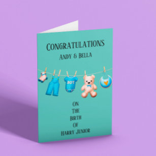 Neue Baby Boy Aquamarine Glückwünsche individuell  Karte