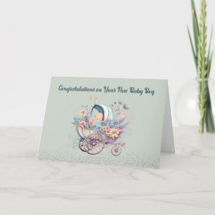 Neue Baby Boy Card mit Carriage & Blume Dankeskarte