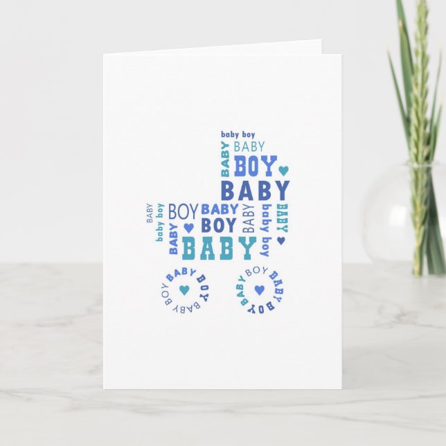 Neue Baby Boy Card - Pram Typografie Ankündigung (Vorderseite)