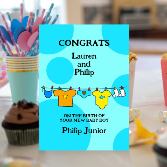 Neue Baby Boy Gratulationen Anpassbare Karte (Von Creator hochgeladen)