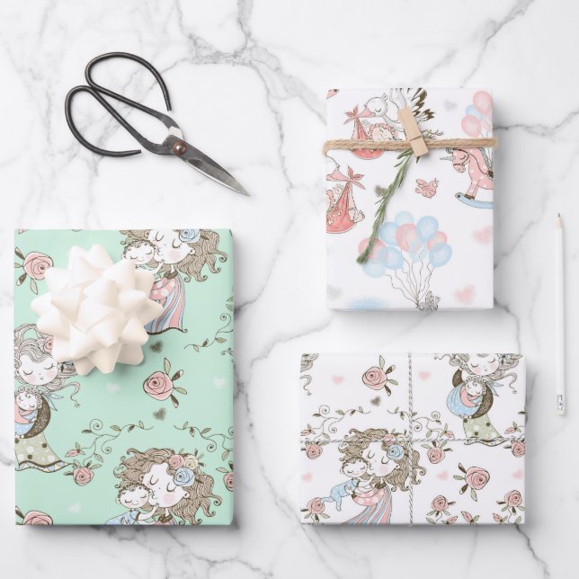 Neue Baby-Dusche Mama und Baby Geschenkpapier Set (Vorderseite)