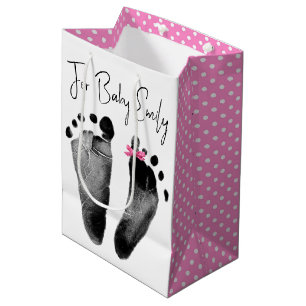 Neue Baby-Footprints mit Polka Dot Bow Mittlere Geschenktüte