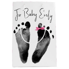 Neue Baby-Footprints mit Polka Dot Bow Mittlere Geschenktüte