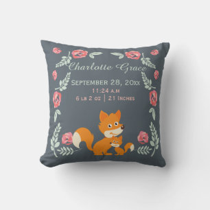 Neue Baby Fuchs und Rosen Personalisierte Geburt Kissen