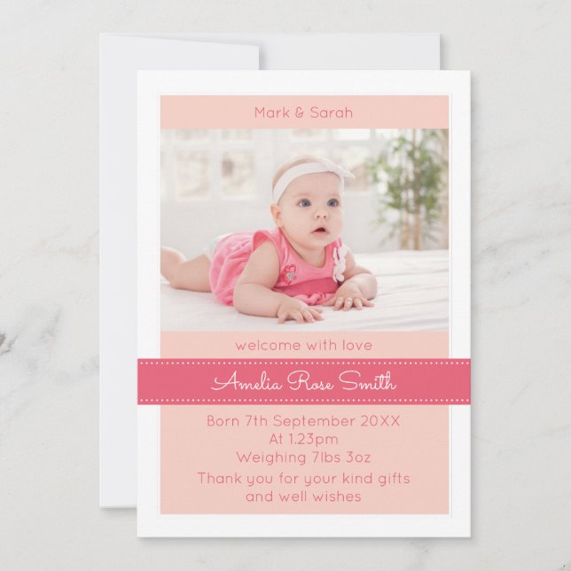 Neue Baby Girl Ankündigung/Dankeschön Karte (Vorderseite)