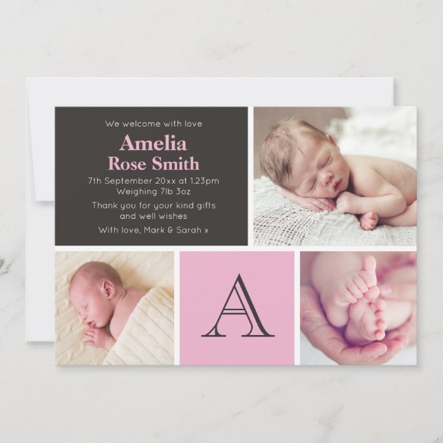 Neue Baby Girl Ankündigung/Dankeschön Karte (Vorderseite)