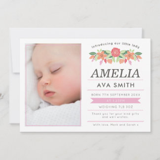 Neue Baby Girl Ankündigung/Dankeschön Karte